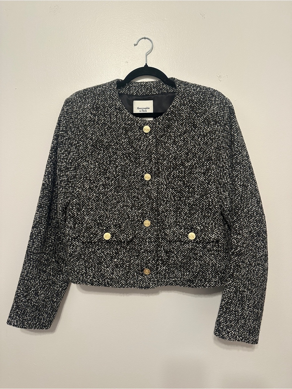 Abercrombie & Fitch Black and White Tweed Button-Front Jacket